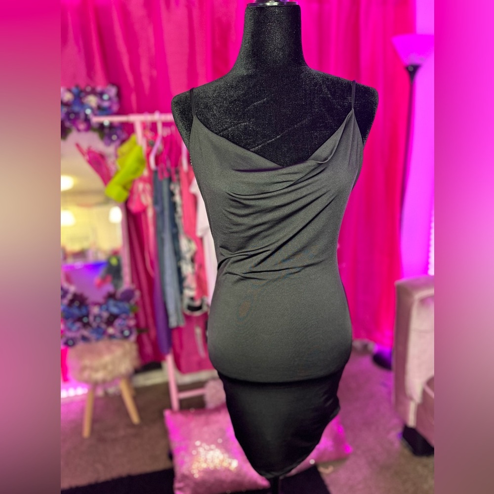 Women black silk cocktail dress